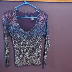 Cache Purple and Green Long Sleeve Top